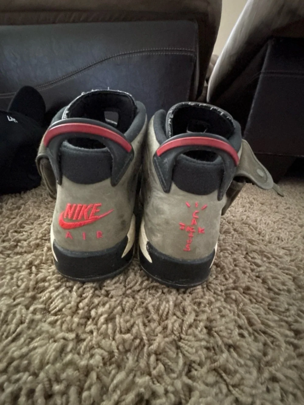 Jordan Olive Green and Black Suede Sneakers with Red Accents